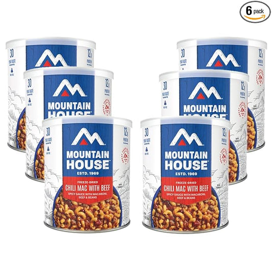 Mountain House Freeze-Dried Chili Mac with Beef #10 Can ??Spicy Sauce with Macaroni, Beef & Beans ??Dairy-Free ??10 Servings per Can ??30-Year Taste Guarantee ??Emergency, Survival, Camping & Backpacking Food ??Long Term Storage ??Pack of 6