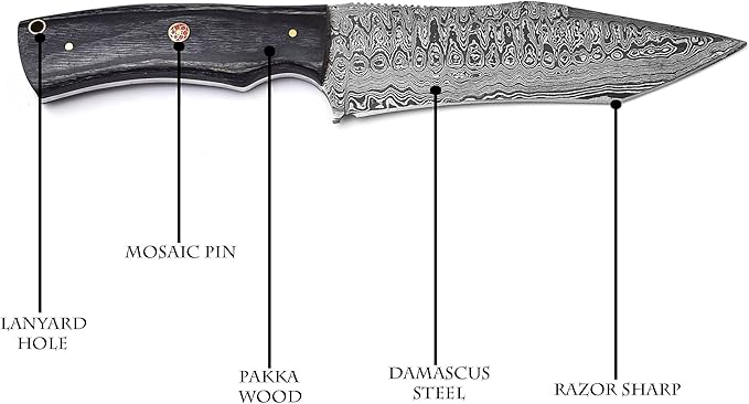 Handmade Damascus hunting Knife for Camping Outdoor l 11 Inches Damascus steel Fixed Blade with Black Pakkawood handle Bushcraft Knife with Sheath