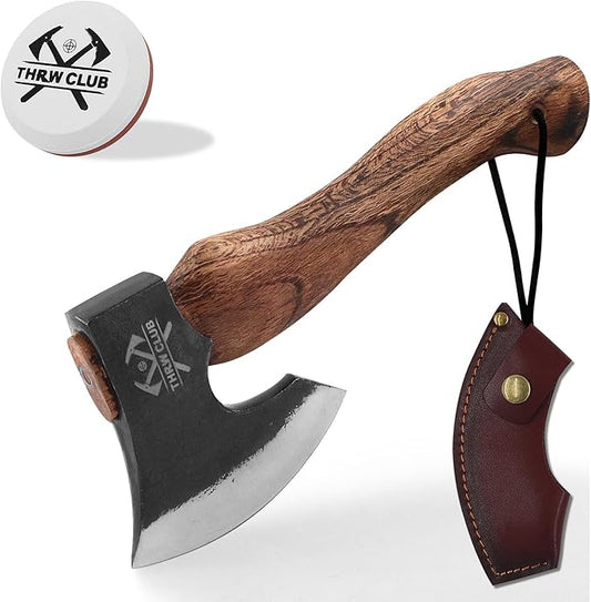 10.7 Inch Hatchet Axe, Camping Hatchet with 1065 High Carbon Steel and Leather Sheath, Bushcraft Hatchete for Chopping and Wood Splitting, Perfect for Outdoor Survival and Adventures