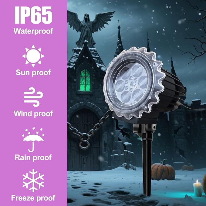 Halloween Projector Lights Outdoor, 3D-Dynamic Outdoor Holiday Light Projector with 4 Different Rotating Patterns, Ghost, Skull, Waterproof for Birthday Party Yard Decorations