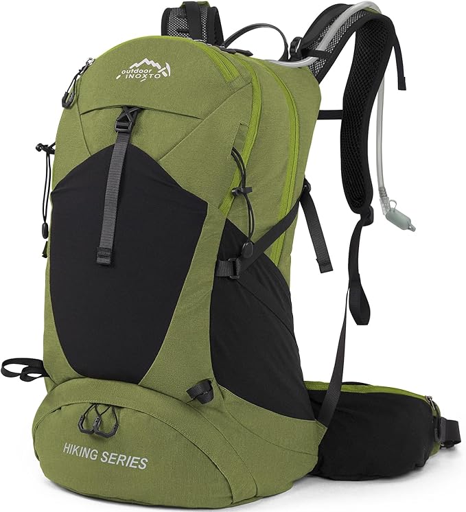 Hiking Backpack, Waterproof Hiking Daypack with 3L Water Bladder and Rain Cover, Lightweight Travel Camping Backpack for Men Women (Dark Green)