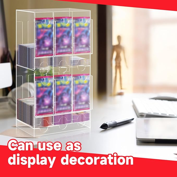 1 Pcs Acrylic Booster Pack Dispenser, Card Dispenser Storage and Organizer, for Trading Card, Booster Packs, Sports & More (Top and Bottom 6 Slots)