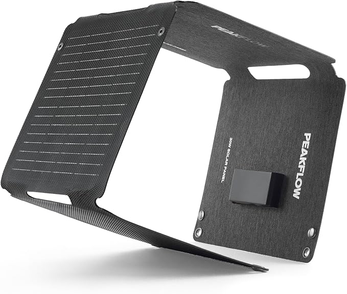 PEAKFLOW 30W Solar Panel,Foldable Portable Solar Panel,25.4% High-Efficiency, USB-A and 2 USB-C Ports, Folding IP 68 Waterproof Solar Panels with Carabiners for Camping