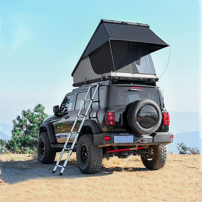 Hardshell Rooftop Tent, Car Roof Tent for Camping, Jeep, SUV, Van, with Aluminum Alloy Shell, 300D Oxford Cloth,3000mm Waterproof Rating, Mesh Windows, Mattress, Ladder, for 2-3 People, Black