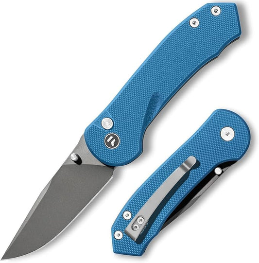 Button Lock Pocket Knife with 2.85 inch VG10 Steel Blade G10 Handle, Folding Knife for EDC, Blue