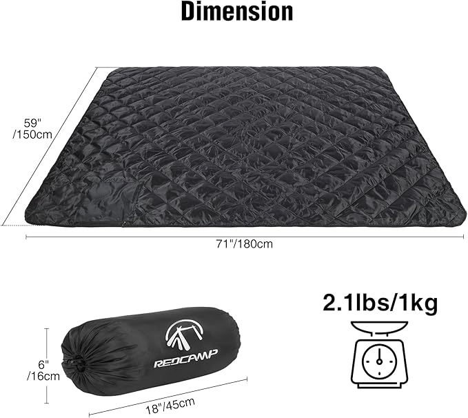 REDCAMP Large Camping Blanket with Sherpa Lining, Cold Weather Warm Outdoor Blanket Windproof for