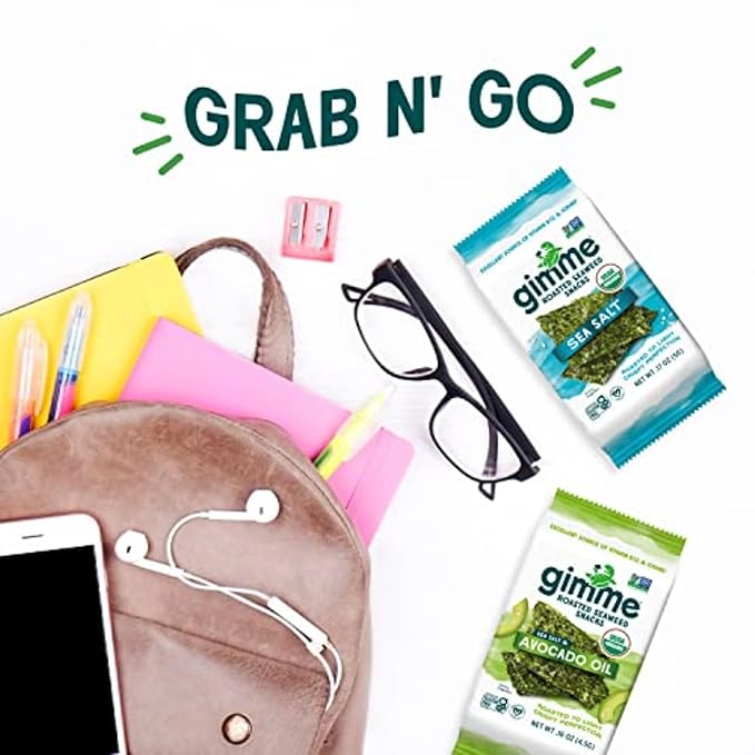 Gimme Seaweed - Sea Salt - 6 Count - Organic Roasted Seaweed Sheets - Keto, Vegan, Gluten Free - Great Source of Iodine & Omega 3?™s - Healthy On-The-Go Snack for Kids Adults (Pack of 2)