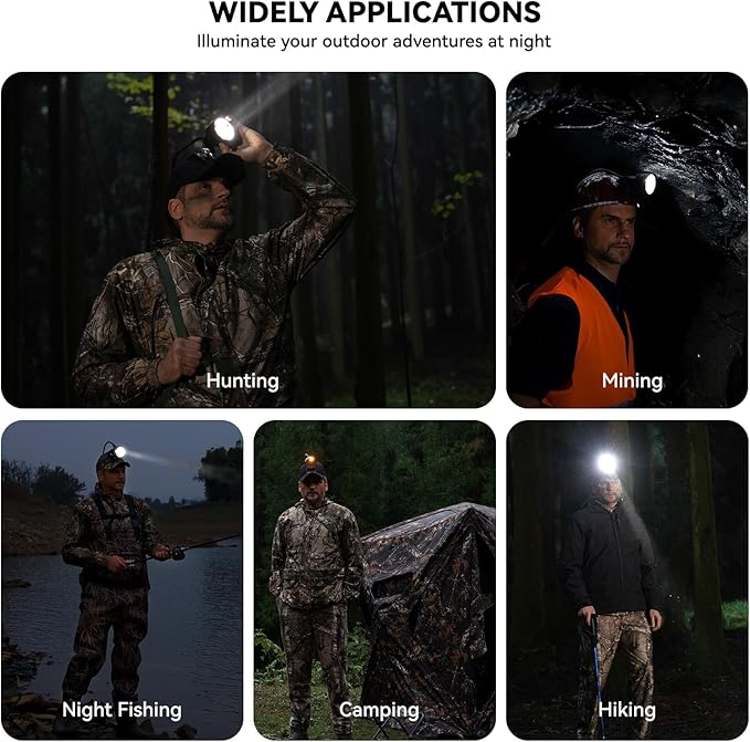 10W Coon Hunting Lights Headlamp for Coyotes Hog Predators, Rechargeable & IPX5 Waterproof, 6 Lighting Modes, 600 Lumens Bright 4-Color LED (White Red Green Amber) with Black Hunting Hat