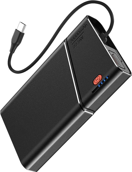Portable Charger Power Bank, 20000mAh 22.5W PD Super Fast Charging Powerbank with Built-in USB C in&Out Cable, External Phone Battery Pack for iPhone 17/16/15 iPad Samsung S24 Android etc