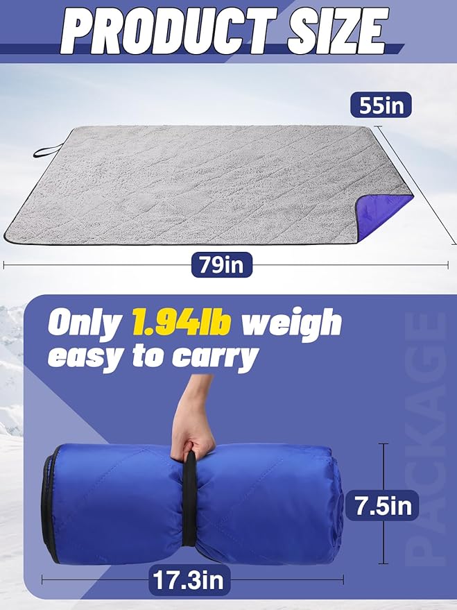 Waterproof Outdoor Stadium Blanket with Sherpa Lining-Washable Windproof Warm Foldable for Camping, Sporting Events, Picnic, Concerts, Pet, Travel, Emergency Car Blanket, Gift for Cold Weather (Blue)