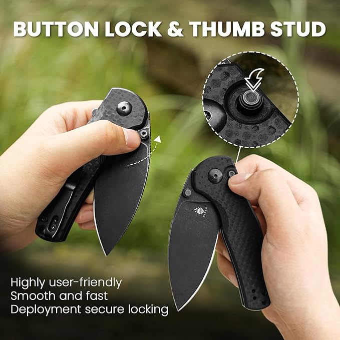 Kizer Mini Grouper Folding Pocket Knife, Nitro-V Steel Blade G10 Handle EDC Knife, Button Lock Knife with Pocket Clip for Men Women, Sharp Camping Hiking Survival Knives V3669A2