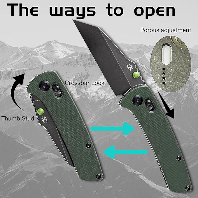 KANSEPT MainStreet Pocket Folding Knive,3.36''Black Ticn Coated 154CM Sharp Steel Blade,Green Micarta Handle with Axis Lock and Thumb Stud,Perfect Clip for Camping Hiking Fishing Everydaycarry T1015v6