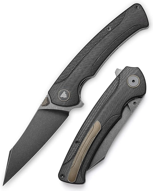 Folding Pocket Knife for EDC Men,3.66" Ti Stonewash S35VN Steel Blade Outdoor Camping Survival Hiking Knife with Ti Thumb Studs and Flipper Opener & Ball Bearing Pivot,Lynx-03B