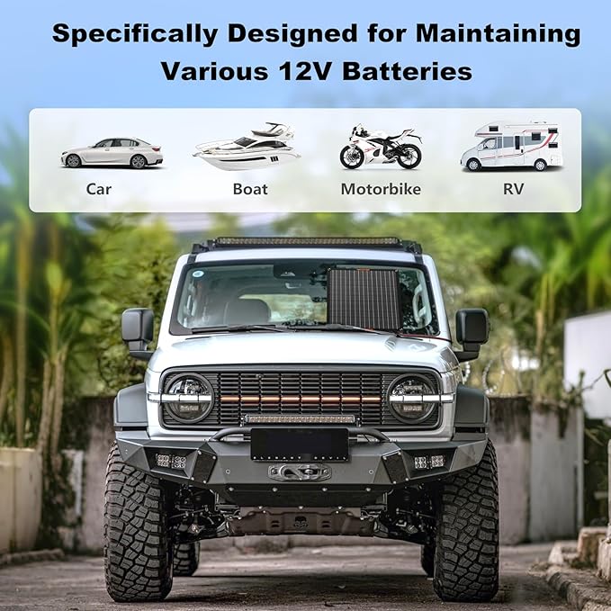 20W 12V Solar Battery Trickle Charger Maintainer Portable Waterproof Power Solar Panel Trickle Charging Kit for Car Automotive Motorcycle Boat Marine Snowmobile Watercraft RV
