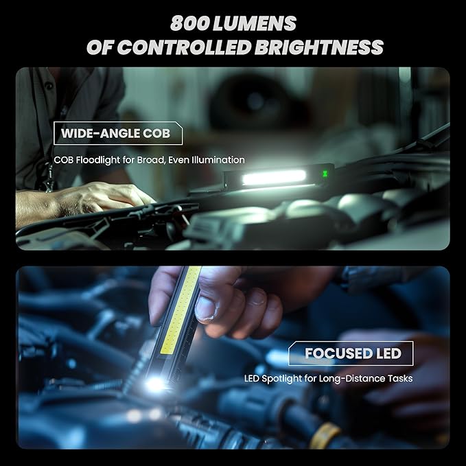 EGUKU Rechargeable Pen Light, 800 Lumen Pen Flashlights with COB Work Light, Portable LED Pocket Flashlight with 6 Light Modes, Clip Flashlight with Magnetic Base for Inspection, Work, Repair