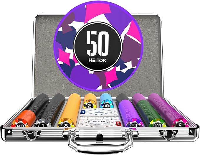 Poker Chips 500pcs 11.5g with Denominations, Casino Numbered Chips Set with Aluminum Case Included 2 Decks of Playing Cards