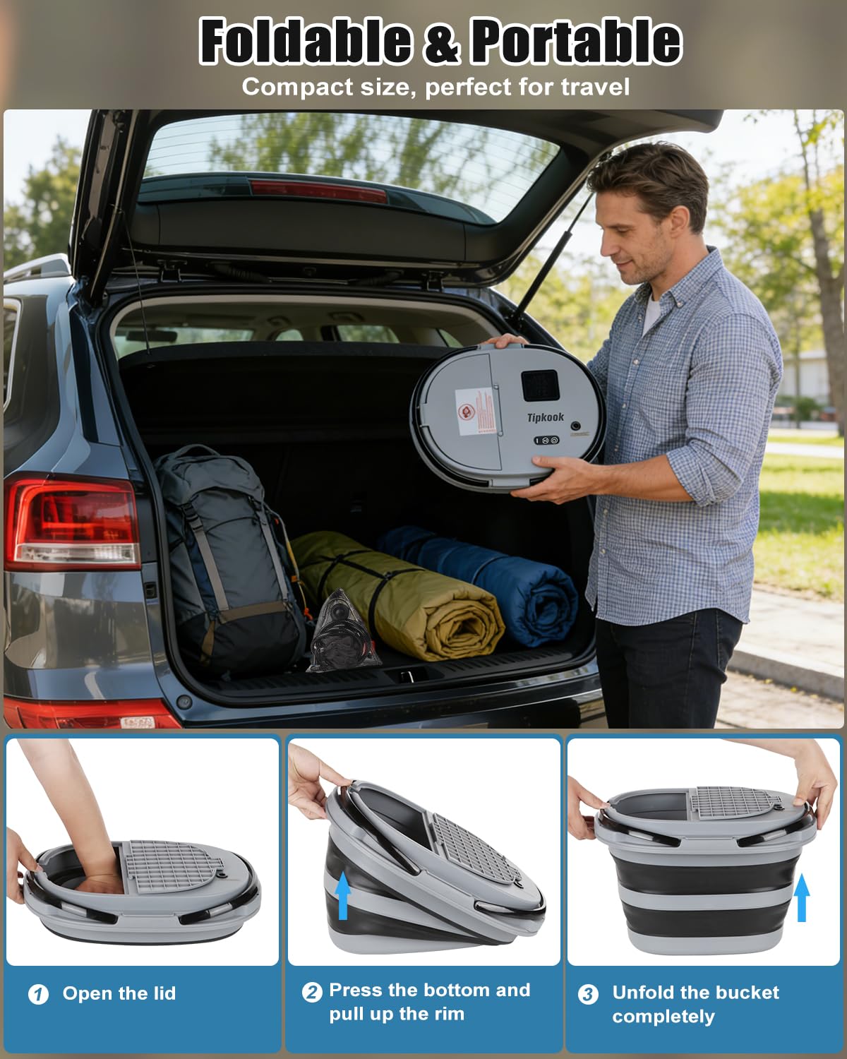 Tipkook Portable Integrated Camping Shower with 20L Bucket,13000mAh Battery Powered Shower