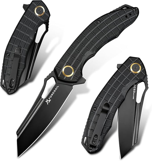 Folding Pocket Knife, 3.54" DC53 Steel Blade,4.65" G10 Handle, Liner Lock, Reversible Pocket Clip for Everyday Carry, Outdoor Activities. (Black PVD blade)