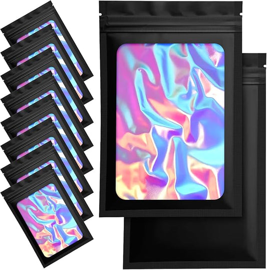 100 Pack Mylar Bags - 5.5 x 7.8 Inch Resealable Smell Proof Bags Foil Pouch Flat Bag with Front Window Black