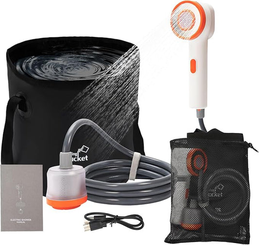 Portable Camping Shower with Light,2-in-1 Portable Shower for Camping,Carbon Filtration Shower,5 Gals Foldable Bucket, Rechargeable for Camping,Pet Bath,Gardening,Car Wash