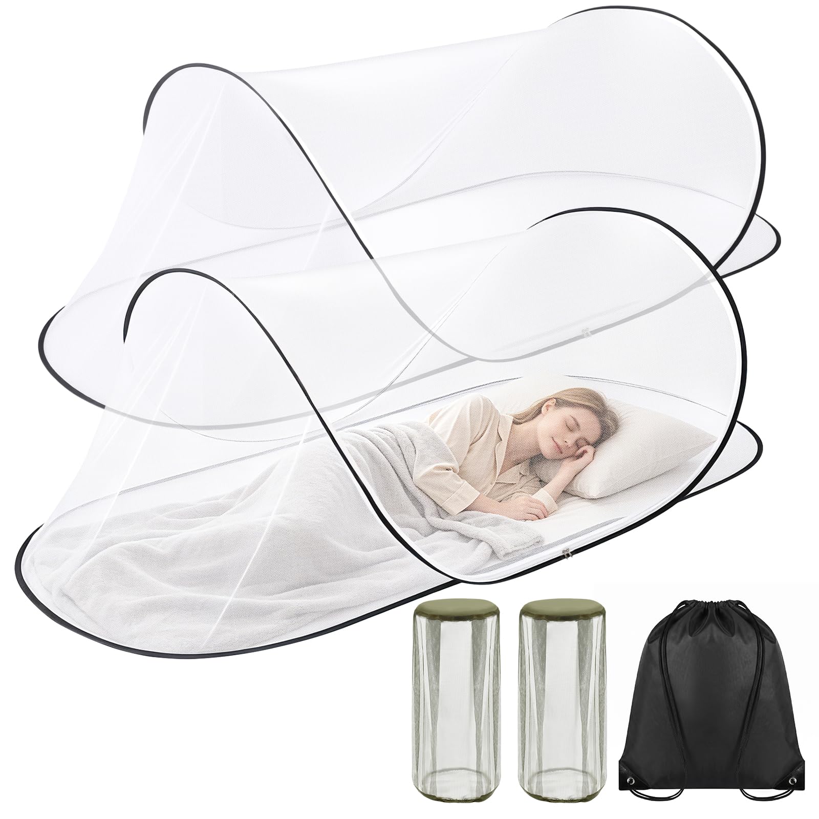 MicMingle 2 Pcs Black Pop Up Mosquito Net for Bed with Drawstring Bag Mosquito Head Net, 78 x 31 x