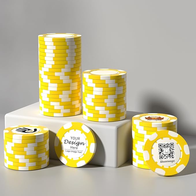 50-500 Custom Clay Poker Chips for 7 Colors,Imprinted in Full Color with Your Logo,Image or Text,40mm Heavy 11.5 Grams,Customized Drink Tokens for Bar,Party,Business Card,Golf Club or Events