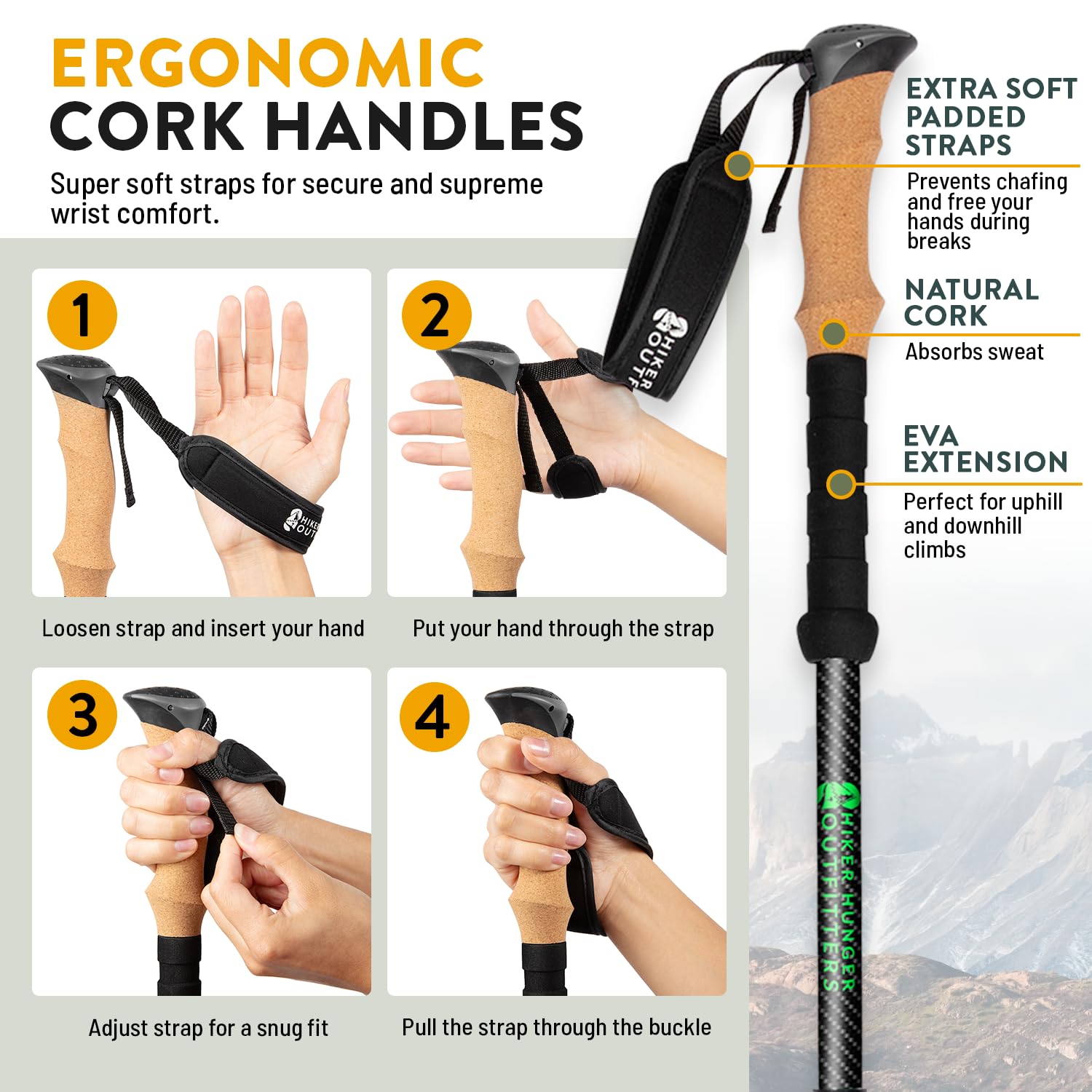 100% Carbon Fiber Trekking Poles by USA Brand - Ultra Strong Lightweight Collapsible Hiking Poles