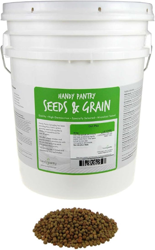Handy Pantry Dun Pea Sprouting Seeds - 35 Lbs - Dried Dun Peas - Edible Seeds, Gardening, Hydroponics, Growing Salad Sprouts & Microgreens, Planting, Food Storage, Soup & More