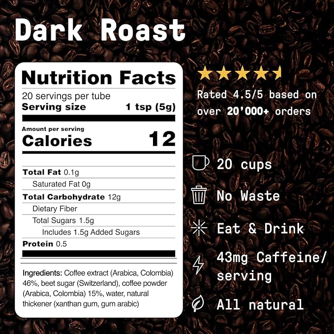 No Normal Dark Roast, Instant Coffee Paste (20 Cups x 3) – The Outdoor Coffee – Swiss-Made, Fairtrade Arabica Beans, Liquid Concentrate Alternative-Slightly Sweetened [3 Pack, 60 Cups Total]