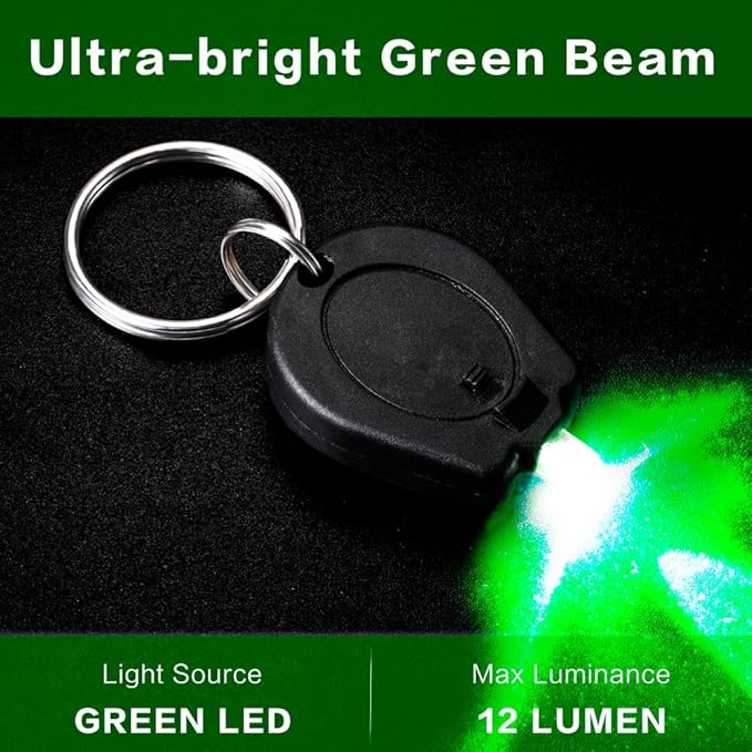 12 Pack Ultra Bright Green Light Keychain Flashlight, Mini Green LED, Green Keychain Flashlight for Night Observation