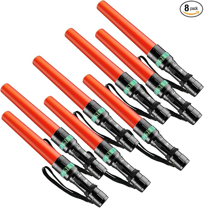 RoadHero 8 Pieces 11 Inch Traffic Wand with Strobe Modes LED Safety Signal Flashlight Wand with Wrist Strap and Side Clip for Traffic Control, Parking, Using 3 AAA Batteries, Batteries Not Included