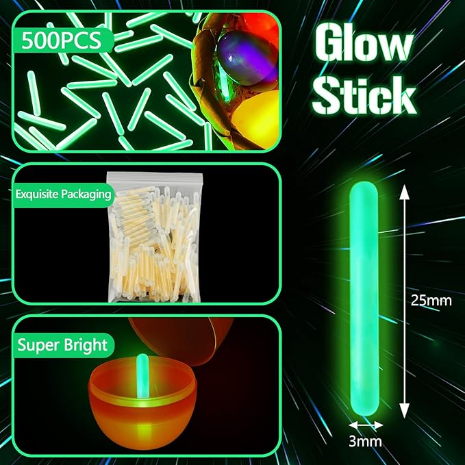 Jenaai 500 Pcs Fishing Glow Sticks Bulk for Bobbers Mini Glow Stick Rod Tip for Fishing Poles Small Glow Sticks for Night Fish Easter Eggs Easter Basket Stuffer(1 Inch,Green)