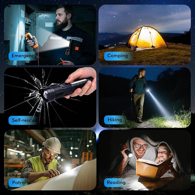 JIJ 2 Pack Rechargeable Flashlights High Lumens, 7 Modes LED Flashlight with IP67 Waterproof, Adjustable Handheld Tactical Flashlight for Camping, Home Emergency, Outdoor