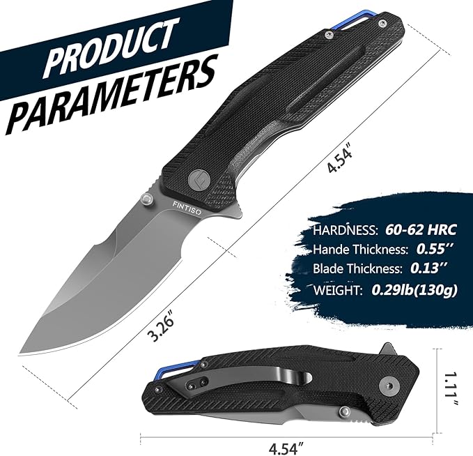 FINTISO Pocket Knife, 3.26" Premium 14C28N Blade G10 Handle with Fire Starter Function, Folding Knife with Pocket Clip for Men Women, EDC Knife for Outdoor Camping, Hunting, Hiking, Survival, Falcon Series