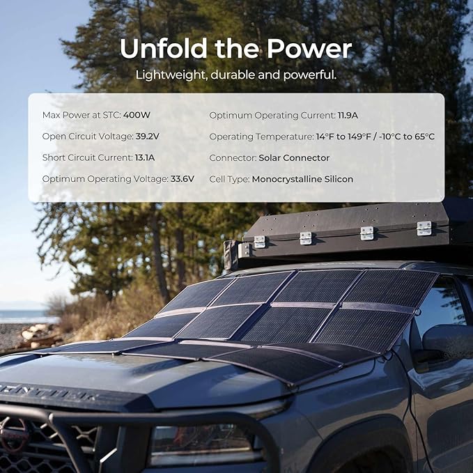 400W Portable Solar Panel, Renogy Solar Blanket N-Type Foldable Solar Panel, 25% High Efficiency, Lightweight Solar Panel Charger for Camping, RV, Marine, SUV, Off Grid Applications