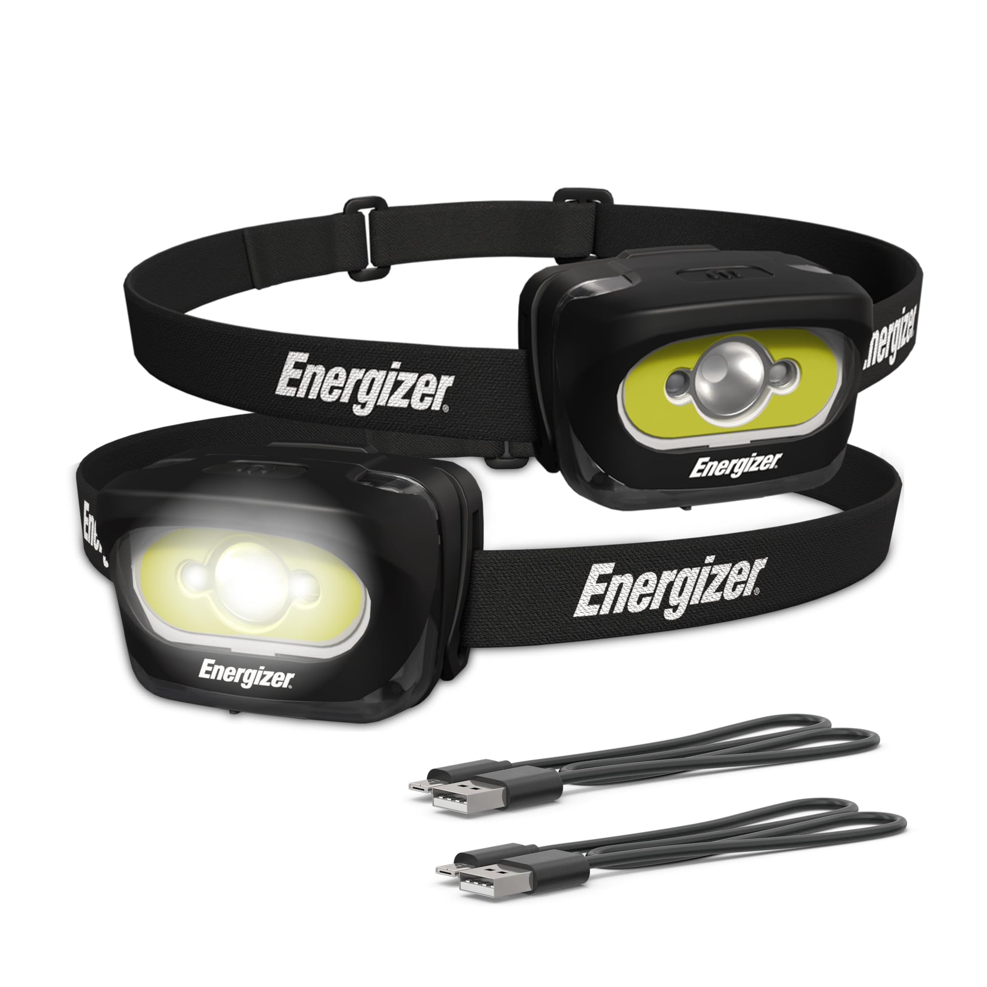 Energizer LED Rechargeable Headlamp (2-Pack), Black, LED Headlamp with Red Light Option, USB
