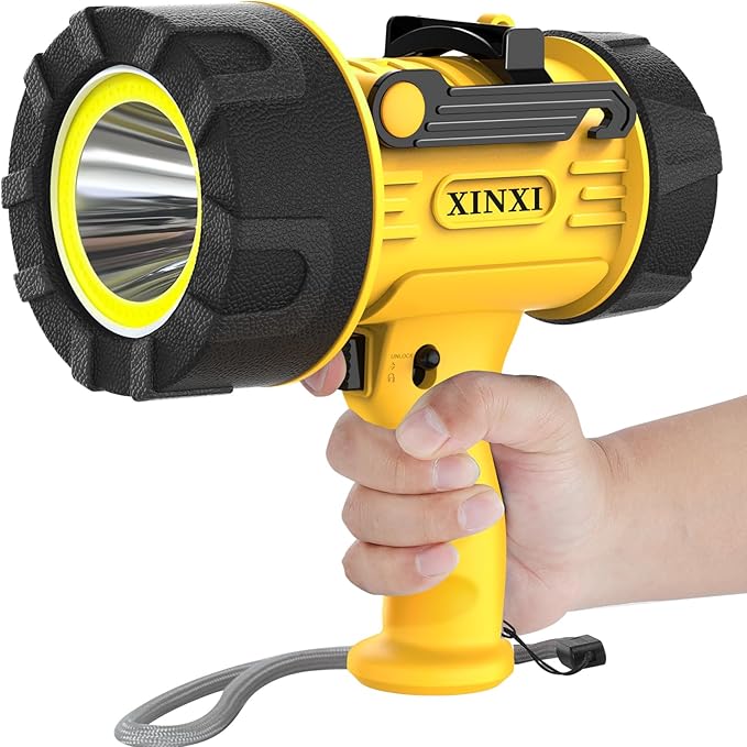 XINXI Rechargeable Spotlight with 1000000 lumens COB Floodlight, 6 Light Modes and USB Charger for Hiking, Boating, Hunting, IP67 Waterproof Handheld Flashlight with red Filter(Yellow)