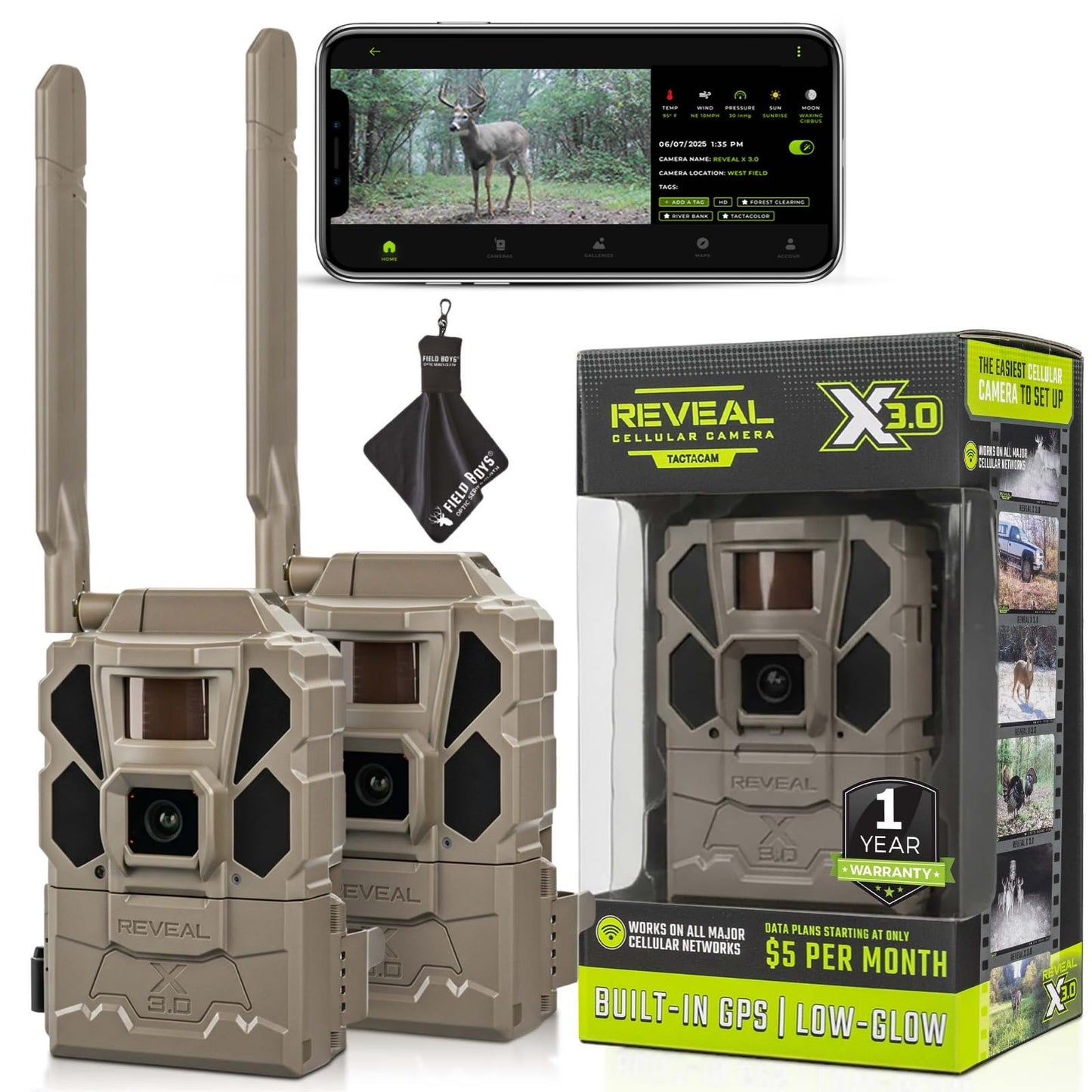 TACTACAM Reveal X Gen 3.0 Cellular Trail Camera - Multi Carrier, HD Photos & Videos, Pre-Installed