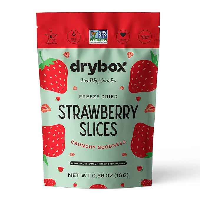 Drybox Freeze Dried Strawberries Sliced | 100% Natural Fruit | Freeze Dried Strawberry Source | No Sugar & Additives | Healthy Snack & Topping for Beverages or Recipes | Non-GMO, Vegan, Gluten Free, 0.56 oz 1 pack