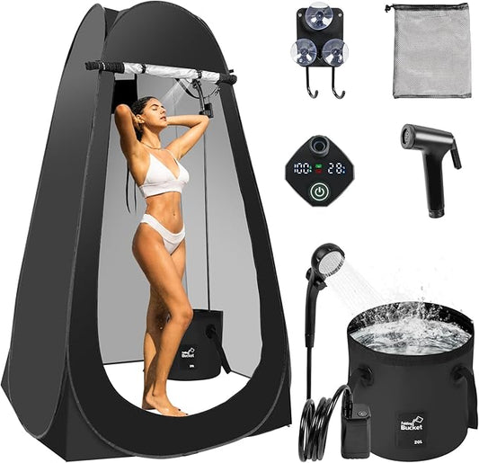 Pop Up Shower Tent for Camping, Portable Outdoor Privacy Shower Tent with 6000mAh Rechargeable Shower