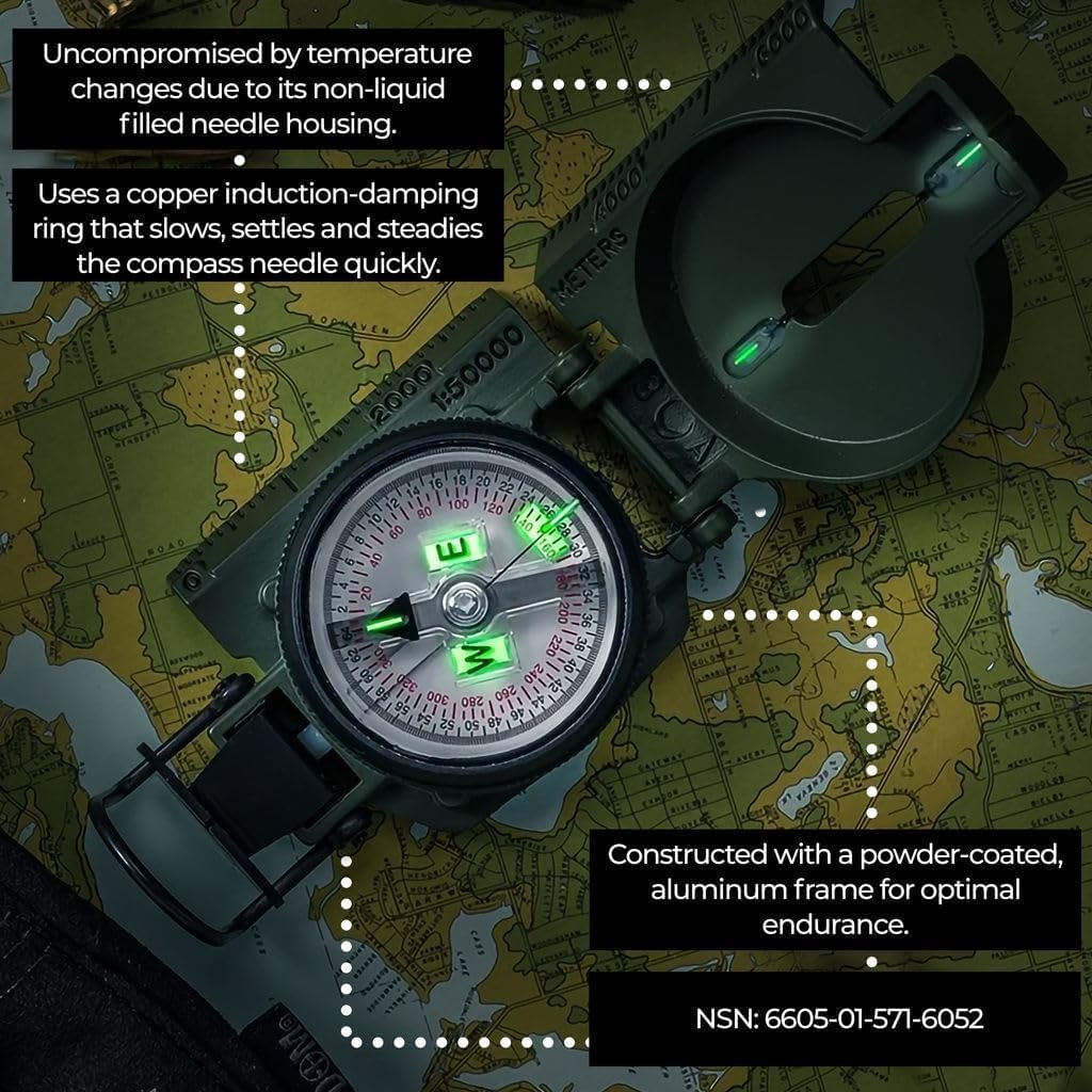Cammenga Military Grade Phosphorescent Lensatic Compass, Made in USA