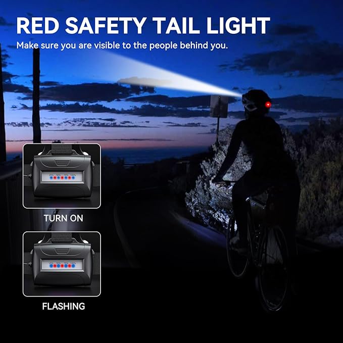 WdtPro Headlamp Rechargeable, 2 Pack 3000LM Bright Headlight, Lightweight Flashlight with 3 Powered LED, Waterproof 90°Adjustable 4 Modes & Tail Lights Head Lamp for Camping Outdoor Running