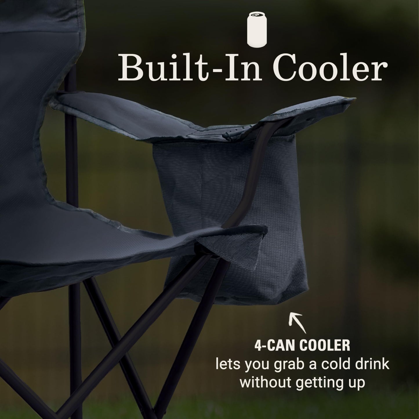 Coleman Portable Camping Chair with 4-Can Cooler, Cushioned Seat & Back with Side Pockets & Cup