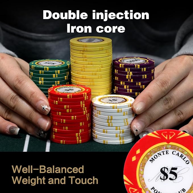 14 Gram Clay Poker Chips Set Texas Hold’em 300PCS Poker Chips Set Numbered Chips with High-End Chip Case and Poker Accessories for Blackjack Poker Games (B 300 PCS)