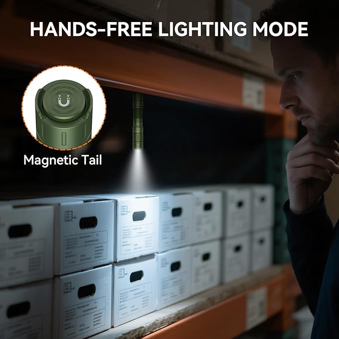 S21X Mini EDC Flashlight Rechargeable with Clip, 880 Lumens Super Bright AA Pocket Flashlight, Tactical Tail Switch & Magnet, 5 Mode Compact Light for Emergency, Outdoor, Camping(Green)