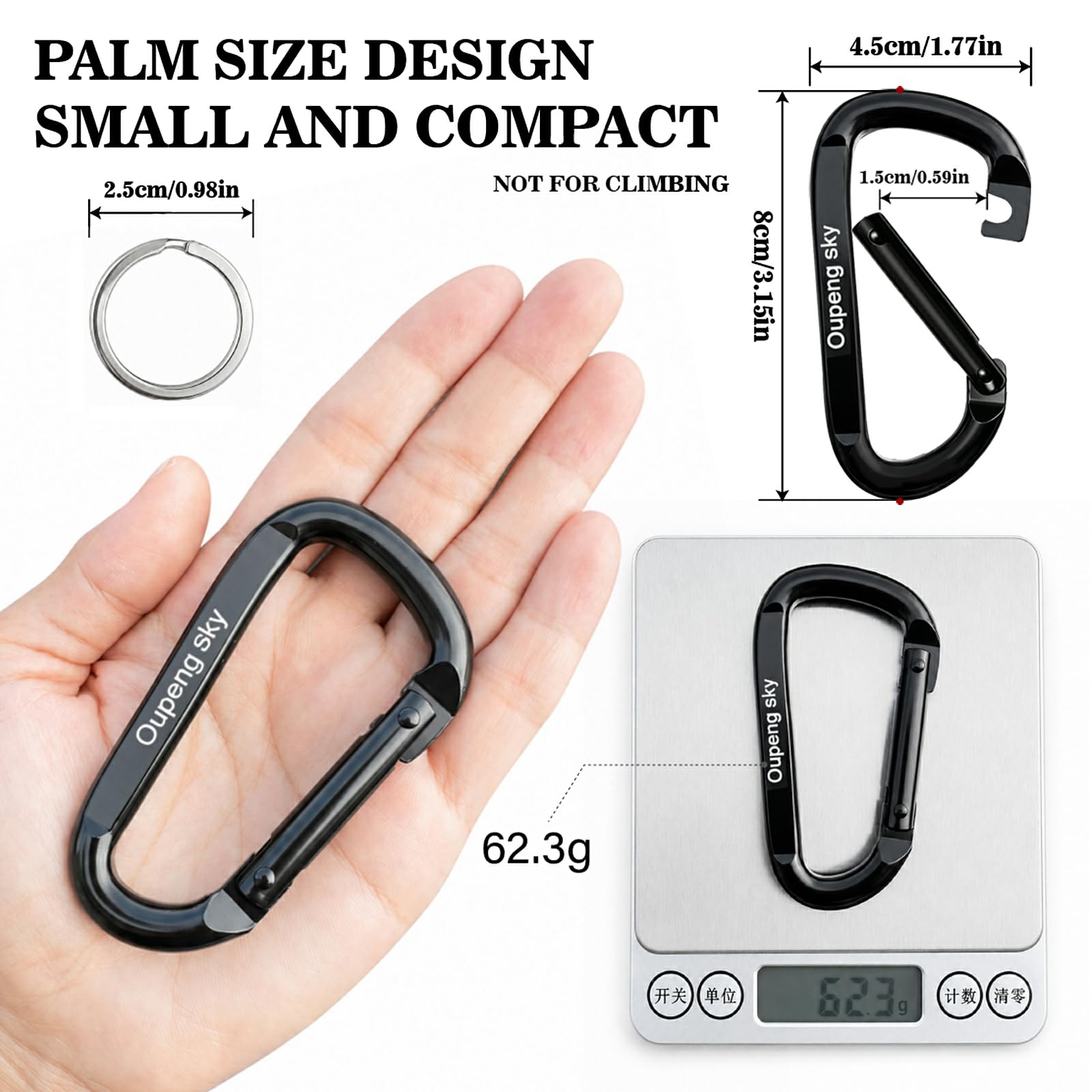 Carabiner Clip，855lbs，3" Iron Heavy Duty Caribeaners for Hammocks,Camping