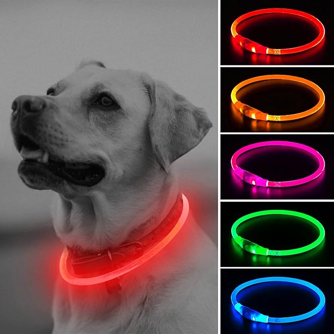 Illumifun LED Dog Collar, USB Rechargeable Light Up Dog Collar Glow in The Dark, Fashion Cuttable Dog Collar Light for Nighttime Walking (Red)