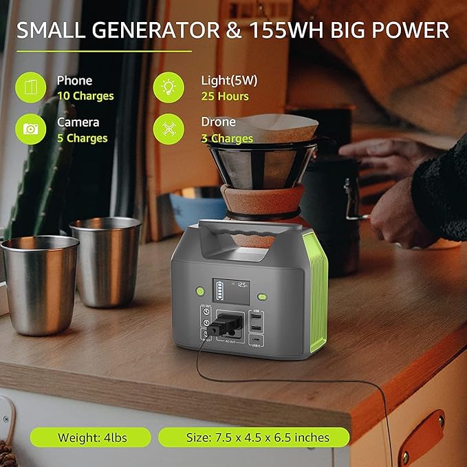 EnginStar Portable Power Station, 150W 155Wh Power Bank with 110V AC Outlet, 6 Outputs External