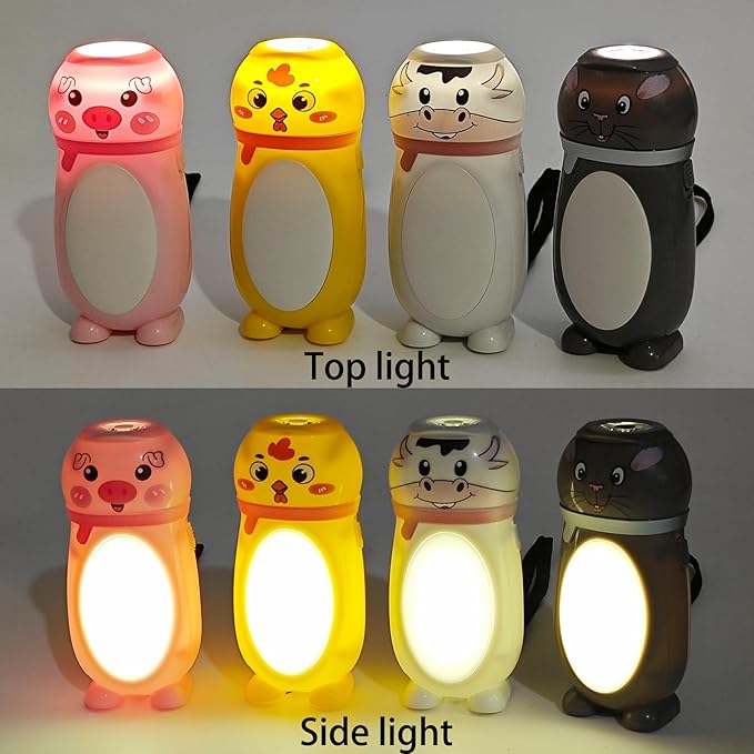 4 Pack Small Mini LED Flashlights for Kids - Cute Small Animal Flashlight - 2 in 1 Flashlight Camping Lantern Flashlights - Christmas Gifts Stocking Stuffers for Girls Boys