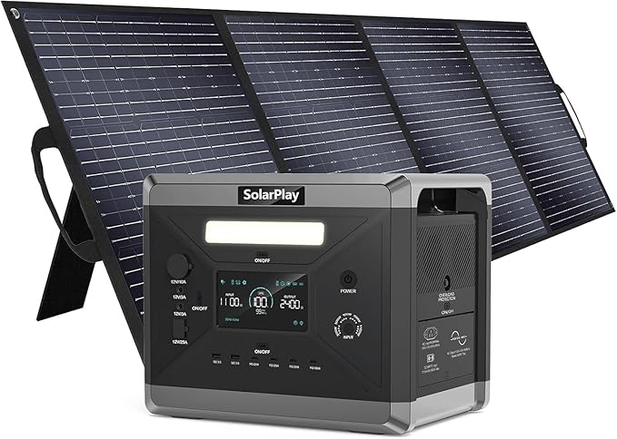 SolarPlay Portable Power Station 2400W (Peak 4800W), 2160Wh Solar Generator with 400W Solar Panel, 1.5Hrs Fast Charging, LiFePO4 Battery, BMS, Emergency Power for Outdoor Battery Backup